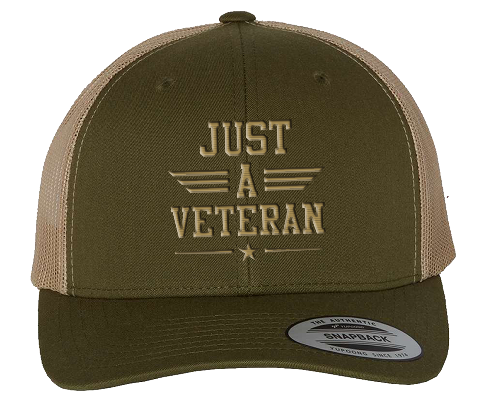 Just A Veteran - Retro Trucker Cap - Moss/Khaki